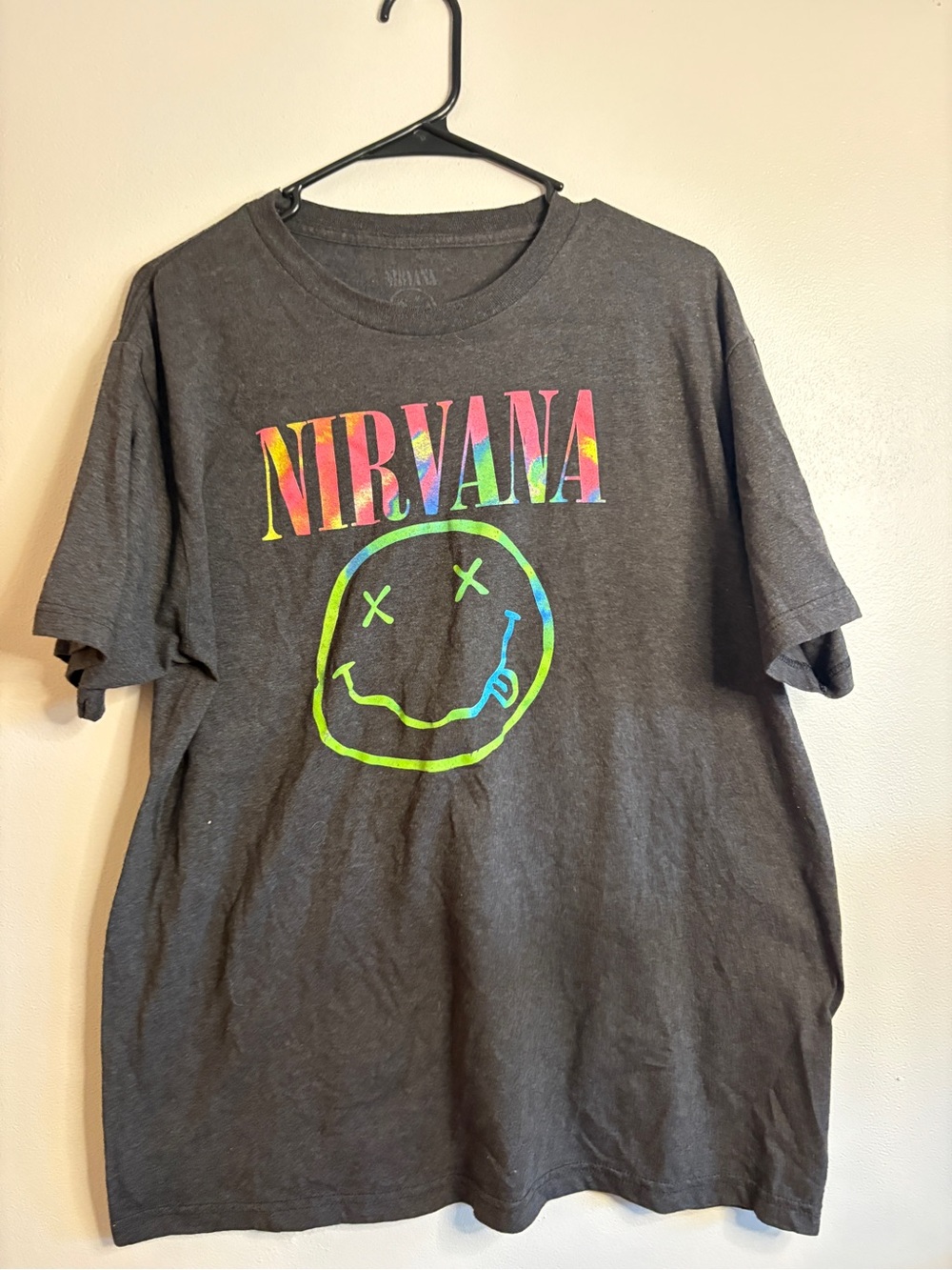 NIRVANA Black Short-Sleeve Tee with Neon Rainbow Logo